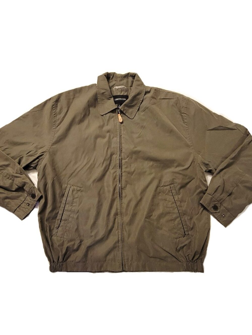 London Fog Harrington Jacket Men's Large L Khaki Olive Green Full Zip Golf Coat